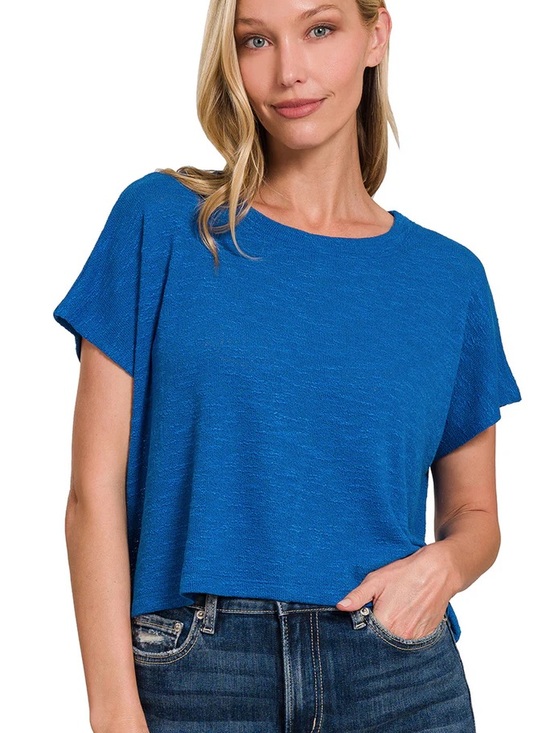 Zenana Outfitters Tops - Zenana Outfitters Royal Blue Cropped Boxy Tee - Women